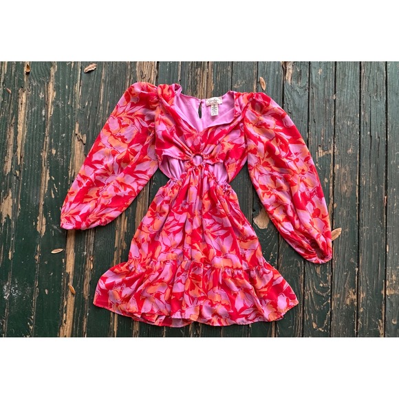 Jessica Simpson Dresses & Skirts - Jessica Simpson Floral Cut-Out Mini Dress Pink Red Orange O-Ring Size XS J363